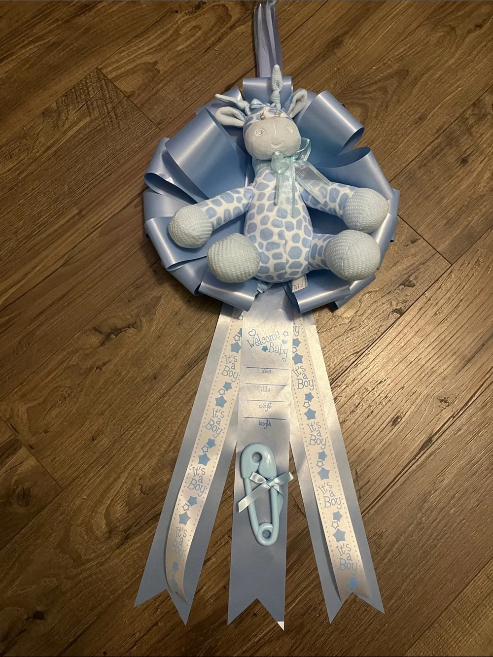 Blue Giraffe New Baby Ribbon Bow - Baby Boy Celebration